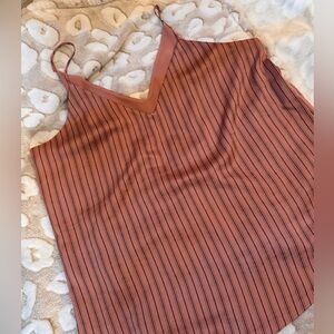 Express Terracotta and Black Striped V-Neck Blouse